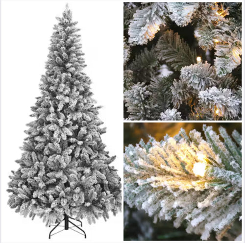 7 ft. Green Lighted Flocked Spruce Artificial Christmas Tree