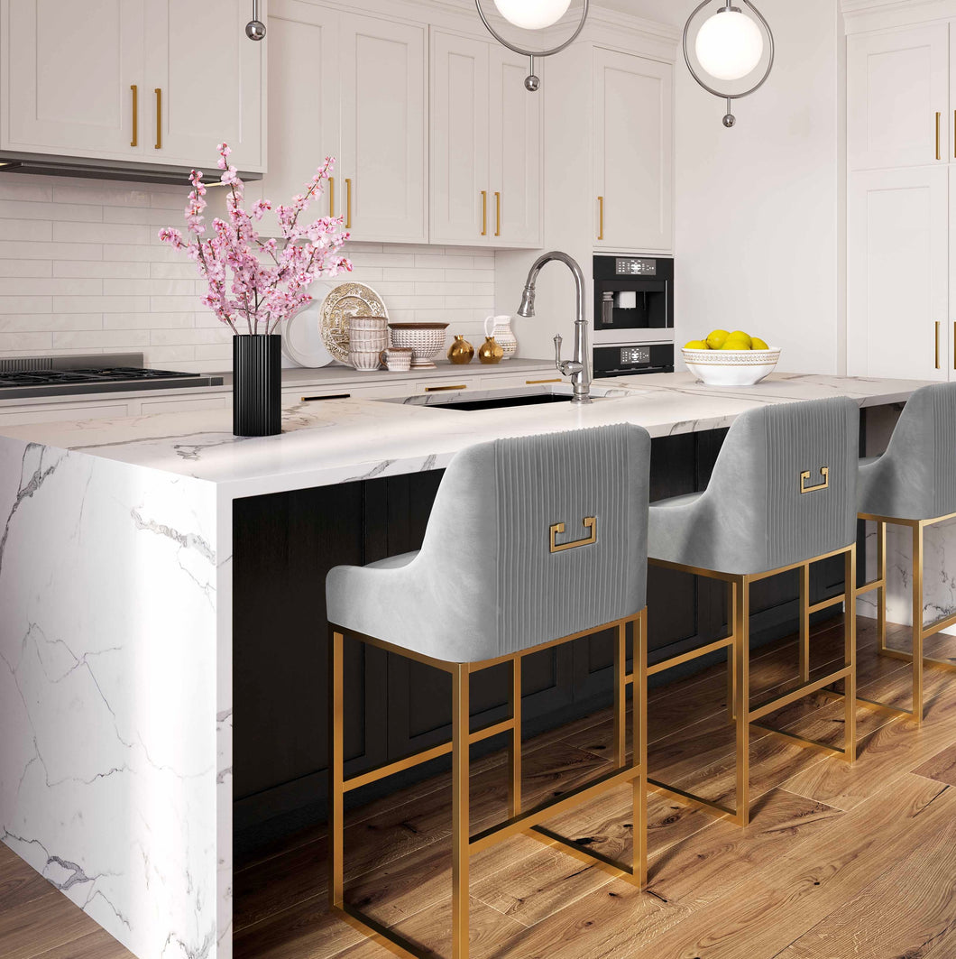 Lisa Pleated Velvet Counter Stool (SET OF 2)