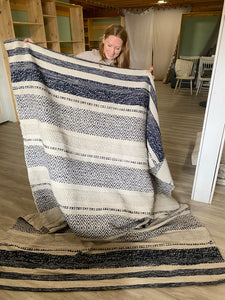 6' x 9' Addilyn Striped Hand-Woven Flatweave Cotton Ivory/Navy Area Rug