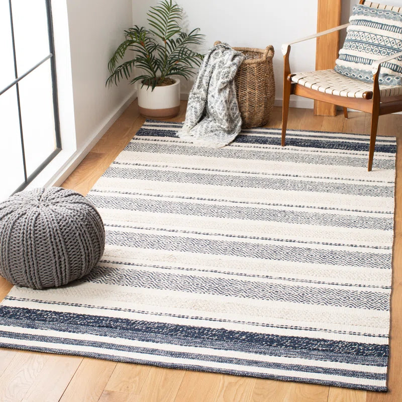6' x 9' Addilyn Striped Hand-Woven Flatweave Cotton Ivory/Navy Area Rug