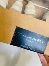 Load image into Gallery viewer, TAHARI Napkin Rings (4) – Christmas Trees Natural Wood with Gold Top Accents