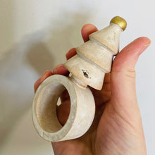 Load image into Gallery viewer, TAHARI Napkin Rings (4) – Christmas Trees Natural Wood with Gold Top Accents