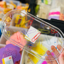 Load image into Gallery viewer, Clear Plastic Decor Tray with Colorful Paper Clip Design