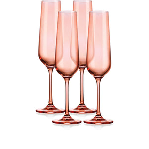 Colored Sheer Champagne Flutes, Set of 4, Pink