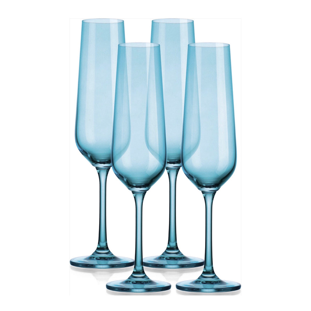 Colored Sheer Champagne Flutes, Set of 4, Blue