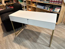 Load image into Gallery viewer, 47&#39;&#39;Elegant Fluted Computer Desks with 2 Drawers,Modern White Makeup Vanity Table &amp; Study Writing Desk with Gold Metal Frame for Bedroom, Office