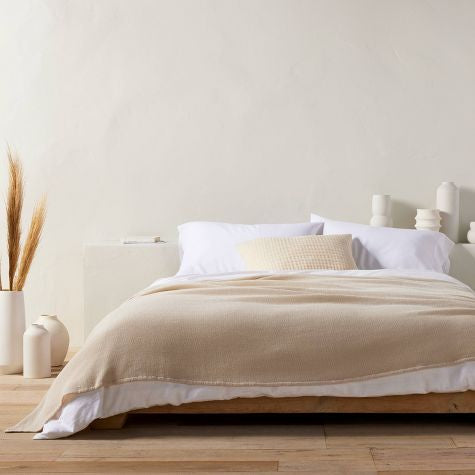 Micro Waffle Bed Blanket king , Natural - Casaluna™