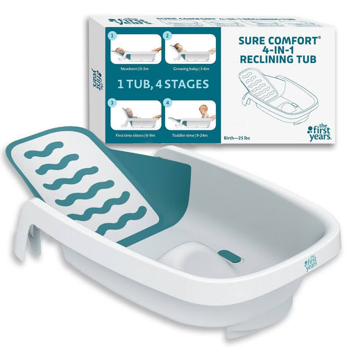 The First Years Sure Comfort 4-in-1 Reclining Newborn to Toddler Baby Bathtub - White