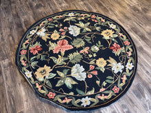 Load image into Gallery viewer, 5'6'' Round Hollander Floral Handmade Looped/Hooked Wool Black Area Rug