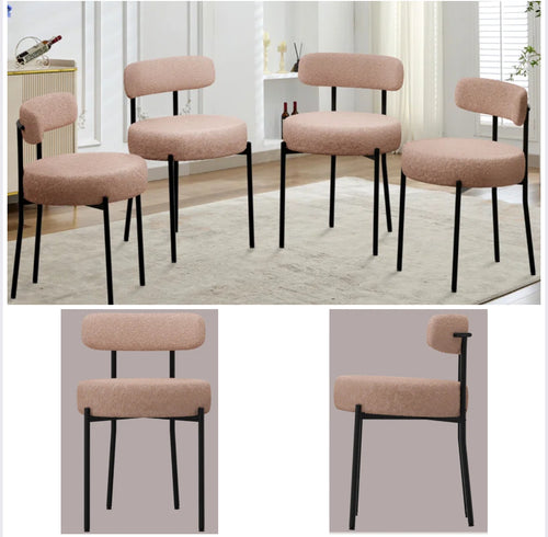 Modern Sherpa Accent Chair/Armless Dining Chair With Backrest (Set of 6), Light Brown / Black Metal Legs
