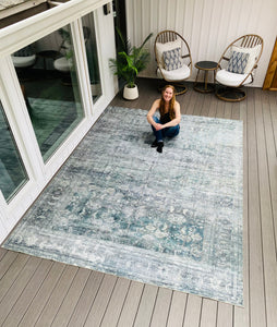 8'6" x 11'6" Magnolia Home By Joanna Gaines X Loloi Banks Machine Washable Blue / Lagoon Area Rug