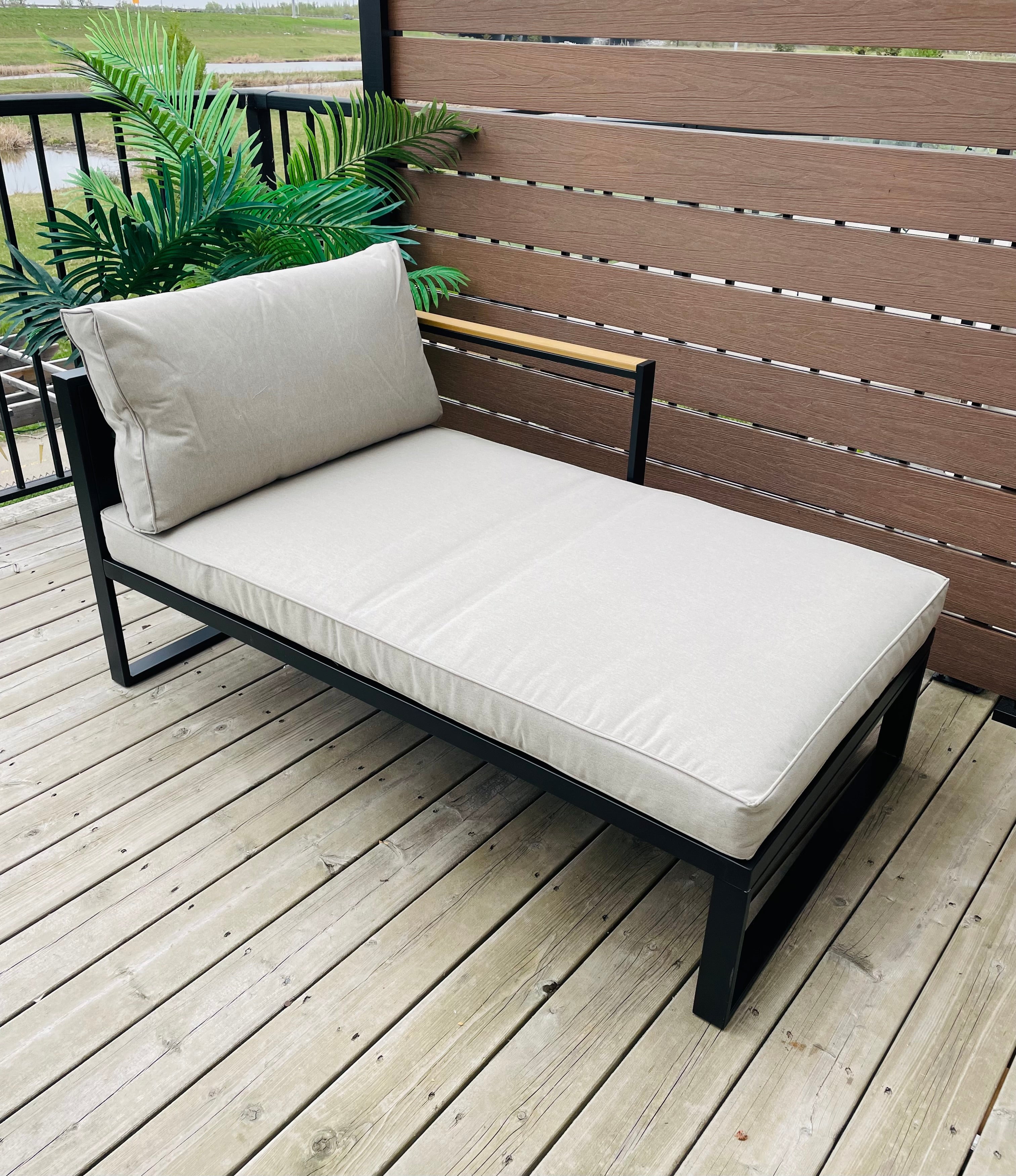 Threshold™ Henning Half Size Outdoor Patio Chaise Lounge, Daybed with Arm Cream: Powder-Coated Steel Frame, All-Weather Design