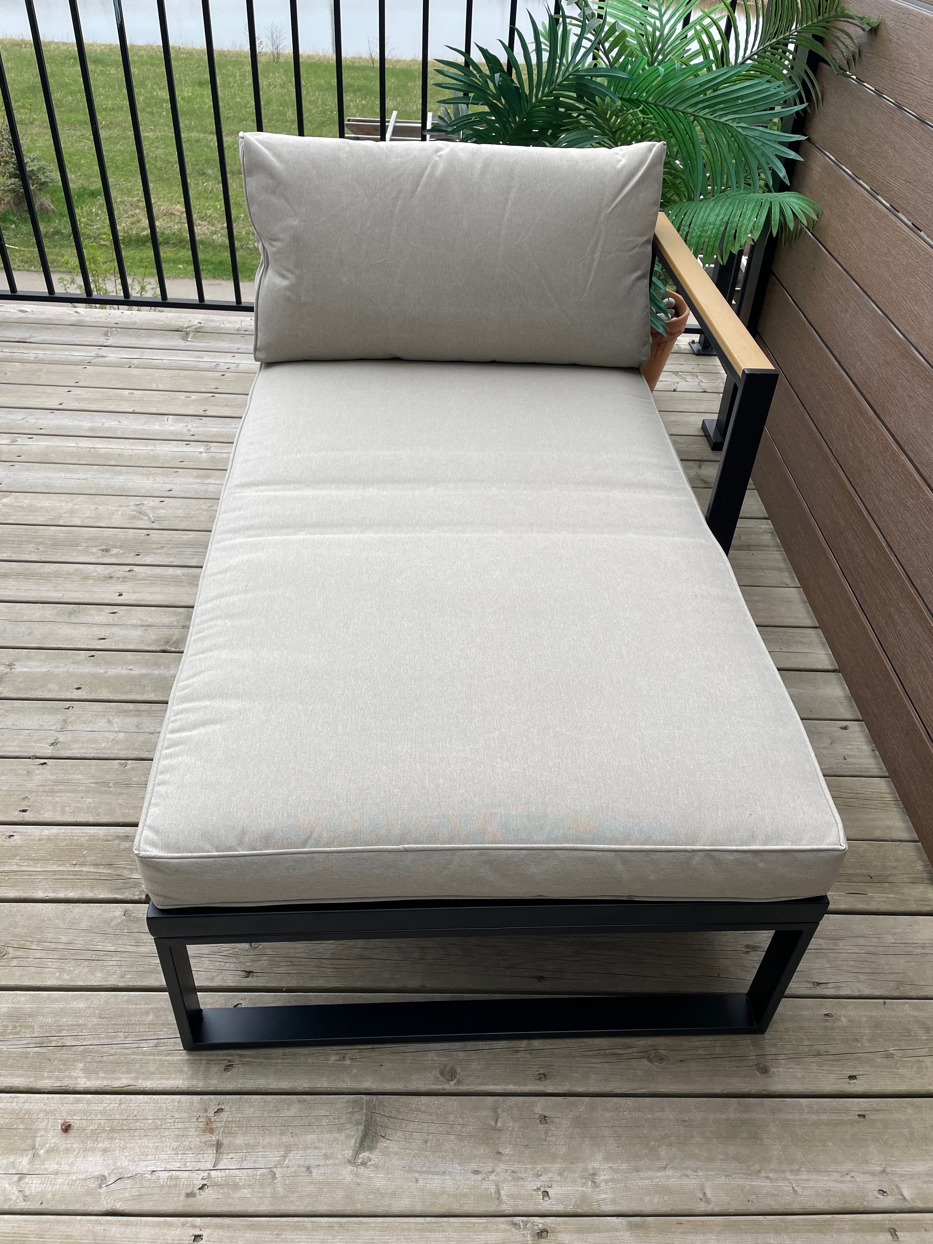 Threshold™ Henning Half Size Outdoor Patio Chaise Lounge, Daybed with Arm Cream: Powder-Coated Steel Frame, All-Weather Design