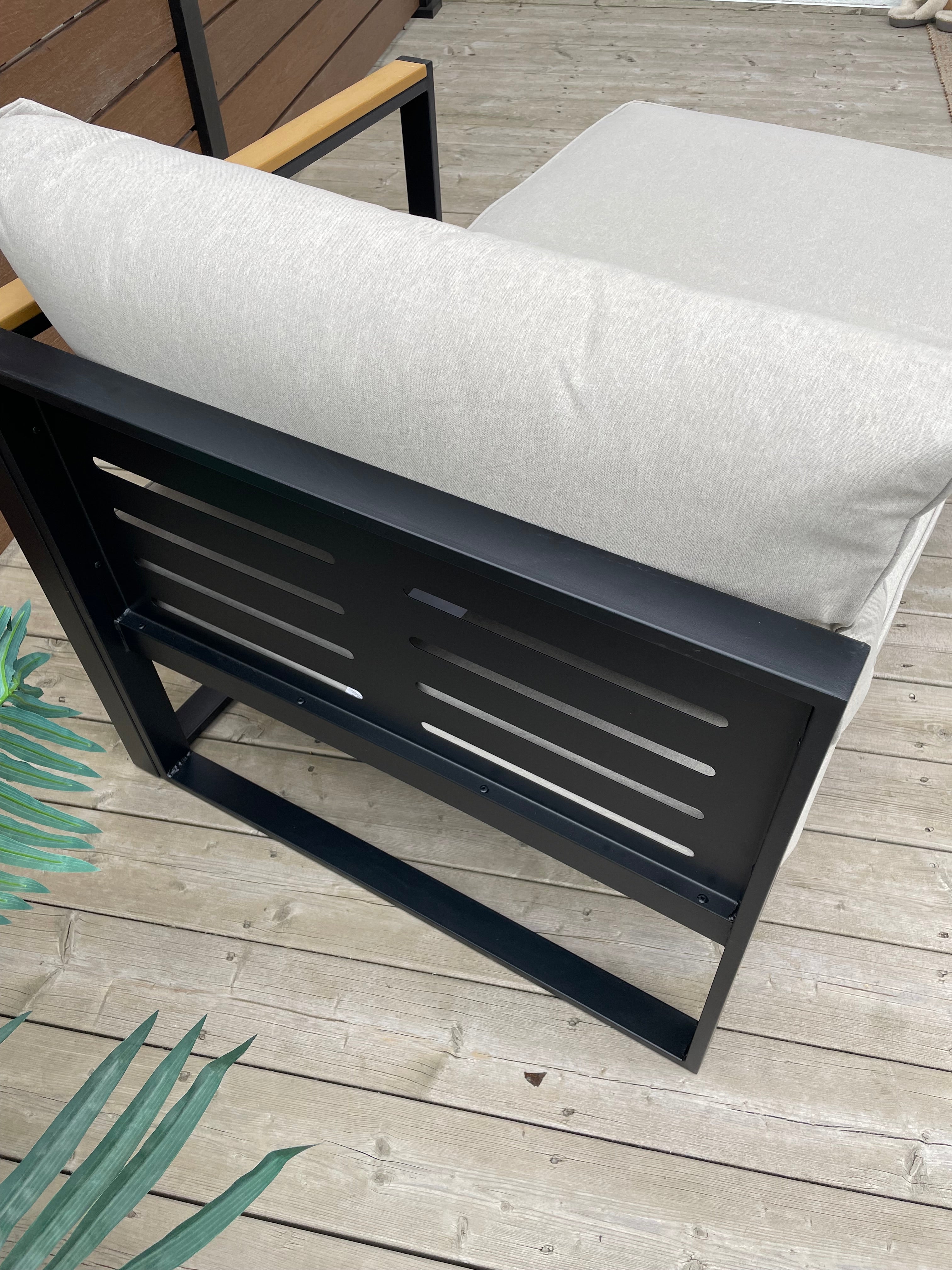 Threshold™ Henning Half Size Outdoor Patio Chaise Lounge, Daybed with Arm Cream: Powder-Coated Steel Frame, All-Weather Design