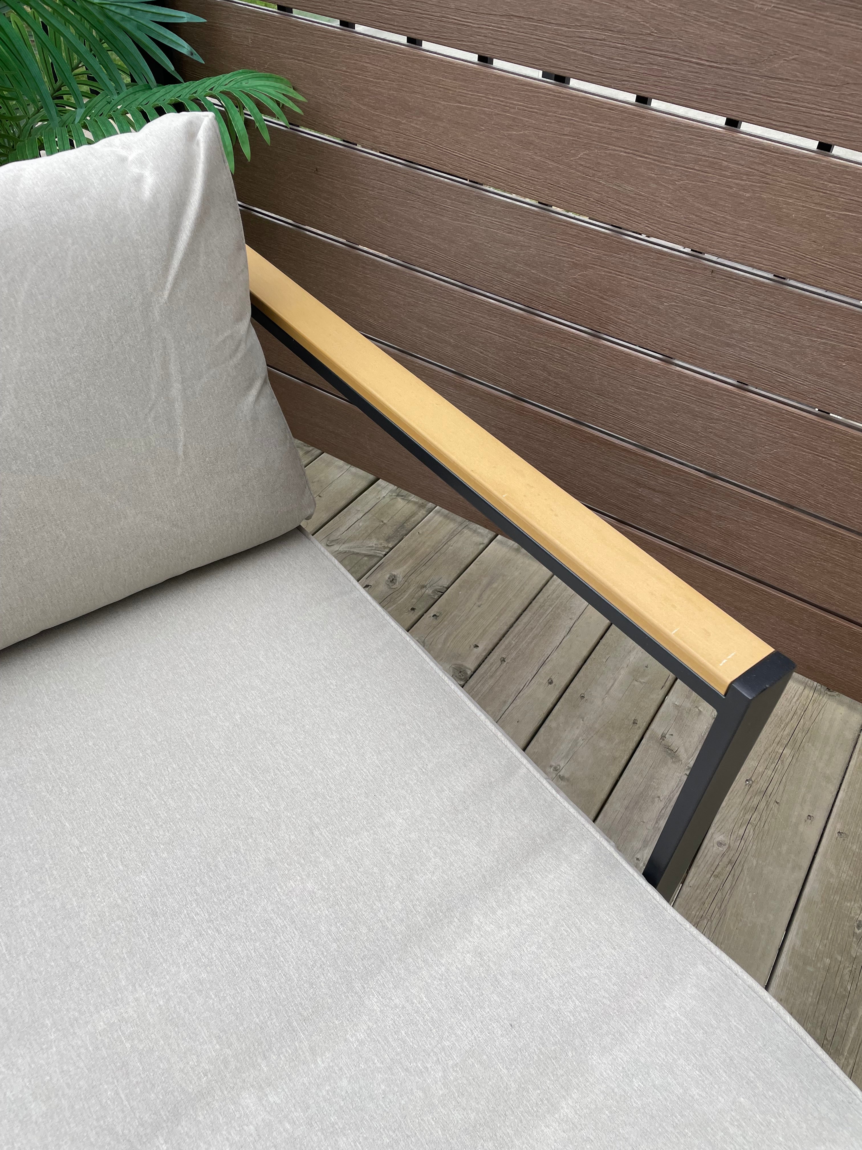 Threshold™ Henning Half Size Outdoor Patio Chaise Lounge, Daybed with Arm Cream: Powder-Coated Steel Frame, All-Weather Design