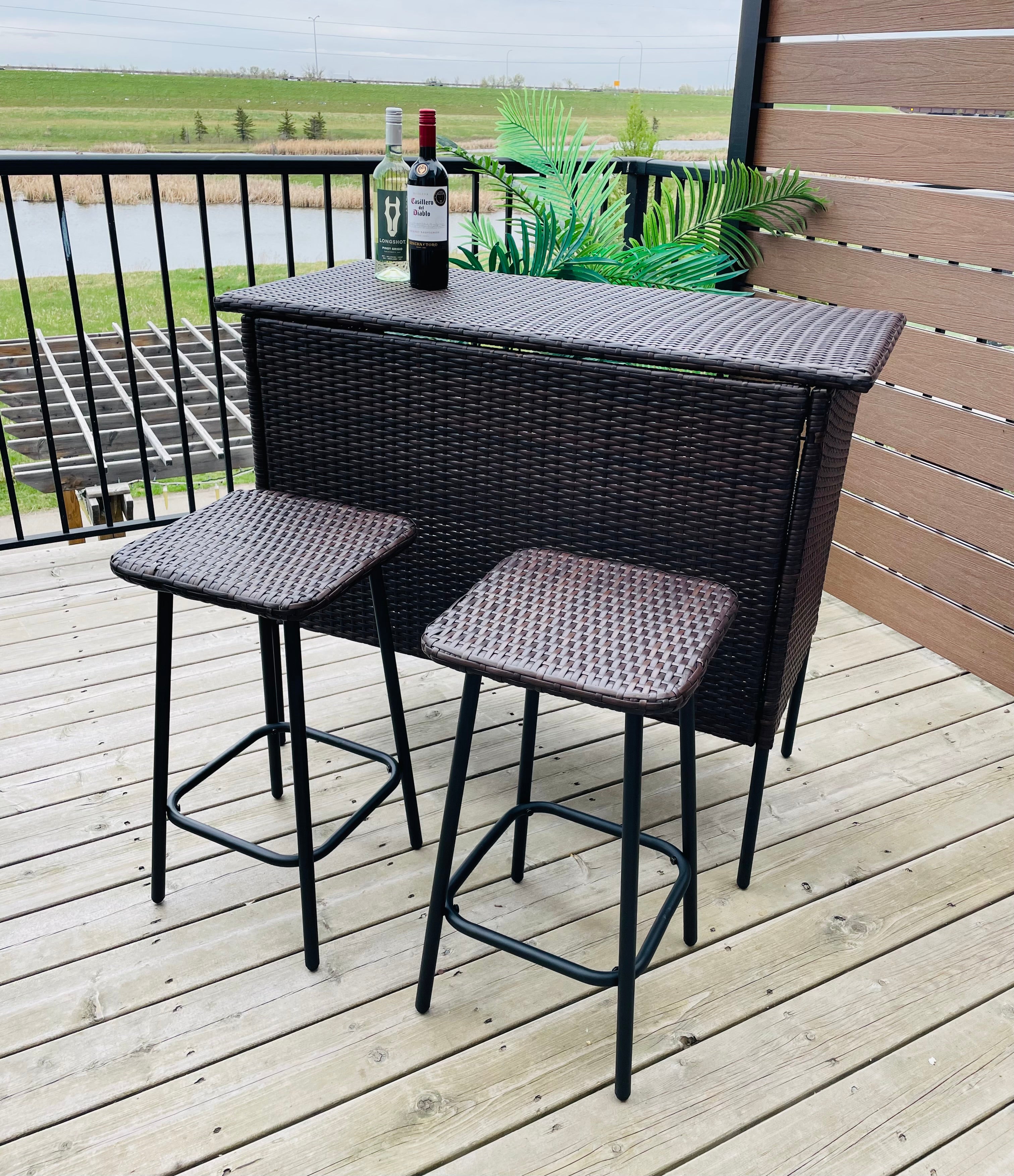 3 PC Wicker Outdoor Patio Bar Store & Serve Set Dark Brown - Room Essentials™: Steel Frame, E-Coating, Storage Shelves