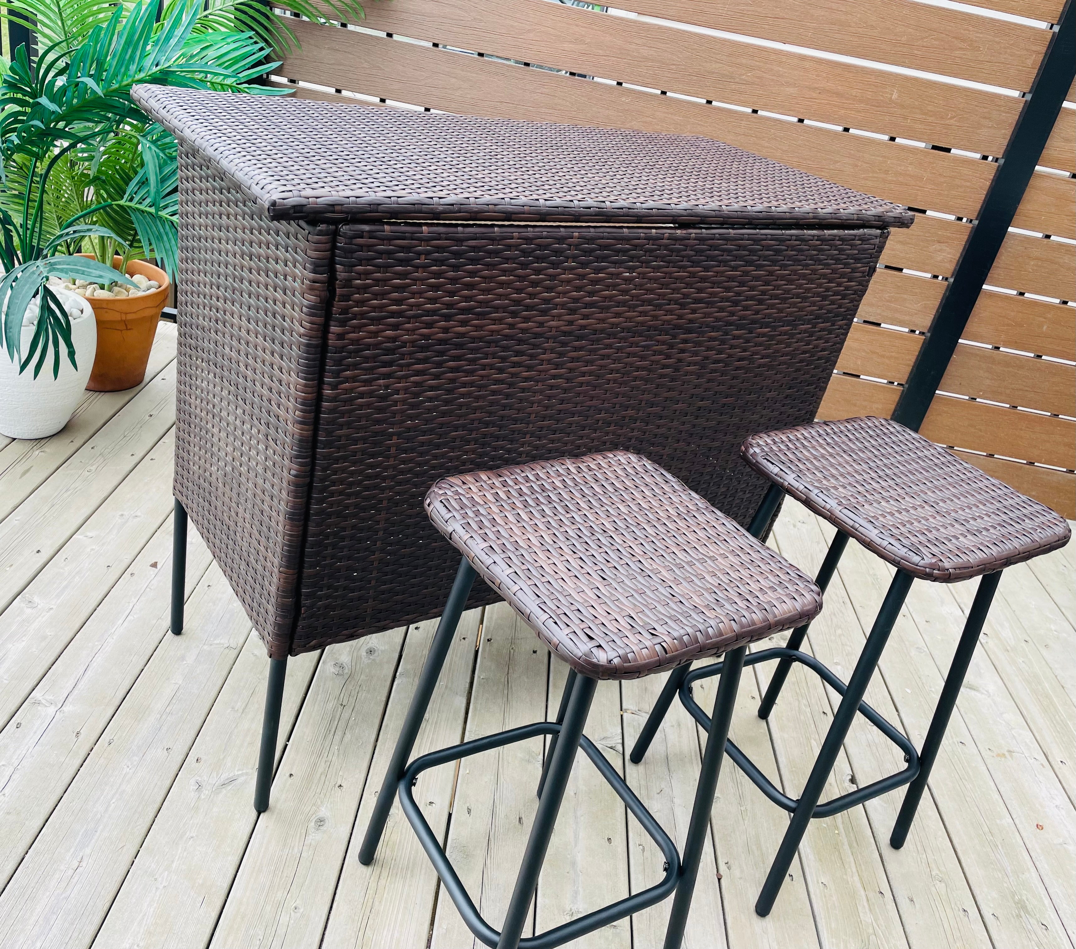 3 PC Wicker Outdoor Patio Bar Store & Serve Set Dark Brown - Room Essentials™: Steel Frame, E-Coating, Storage Shelves