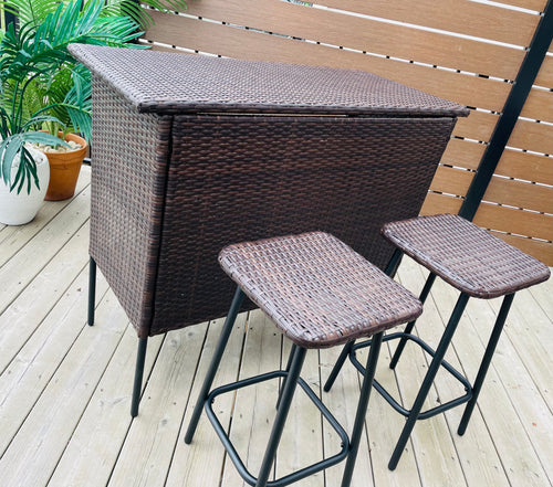 3 PC Wicker Outdoor Patio Bar Store & Serve Set Dark Brown - Room Essentials™: Steel Frame, E-Coating, Storage Shelves