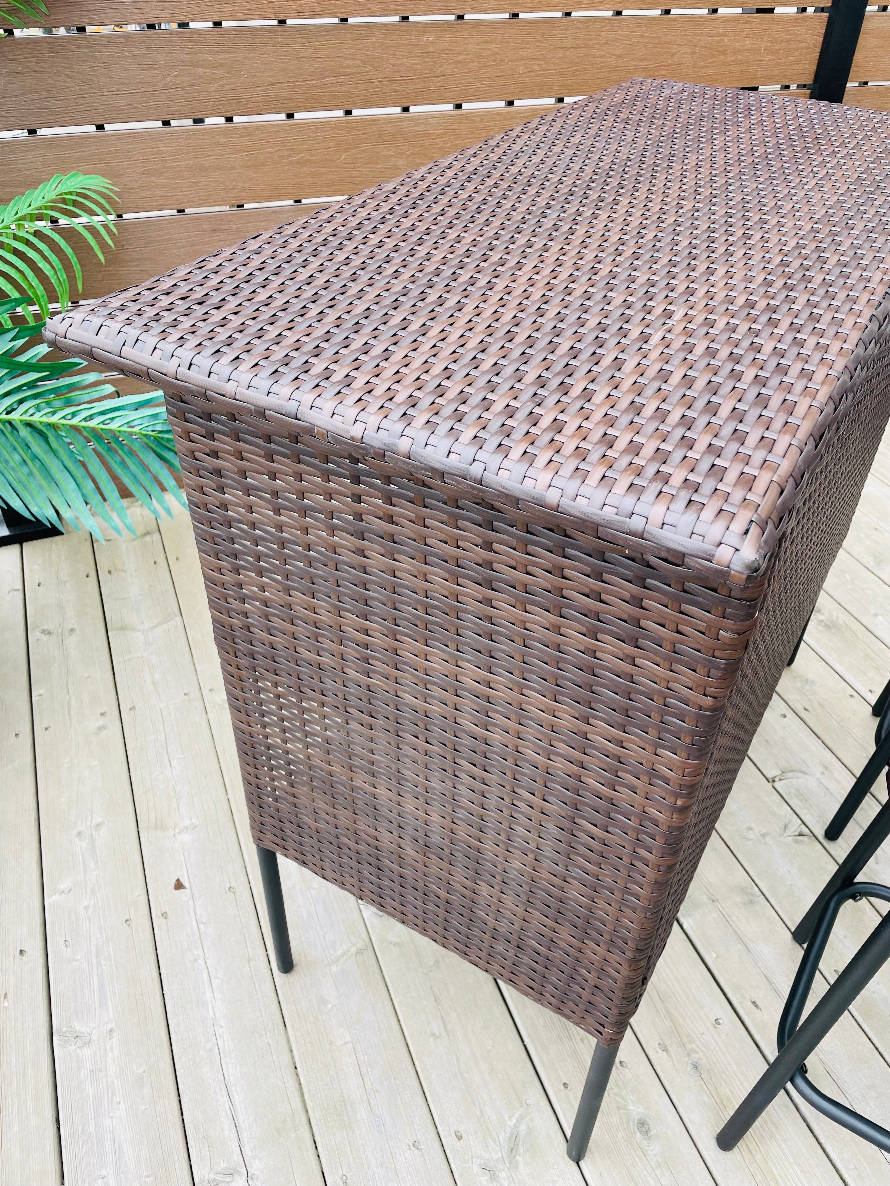 3 PC Wicker Outdoor Patio Bar Store & Serve Set Dark Brown - Room Essentials™: Steel Frame, E-Coating, Storage Shelves