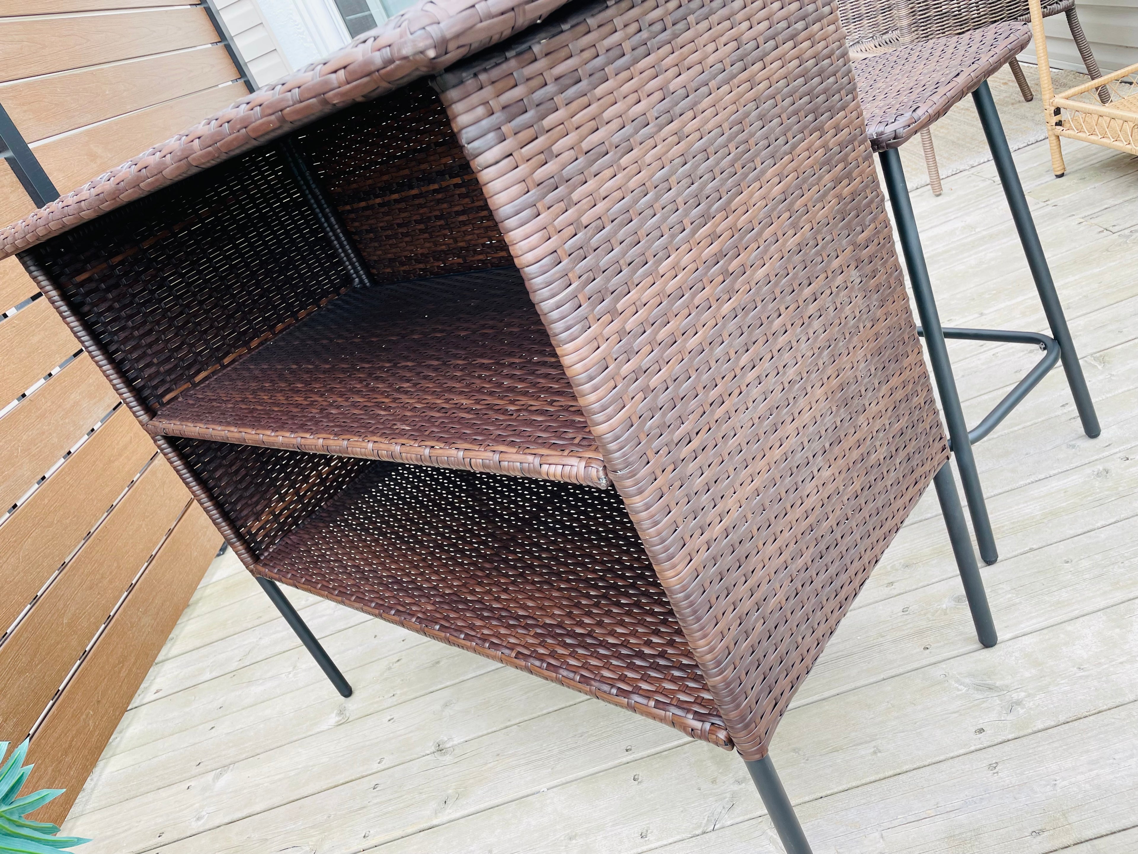 3 PC Wicker Outdoor Patio Bar Store & Serve Set Dark Brown - Room Essentials™: Steel Frame, E-Coating, Storage Shelves