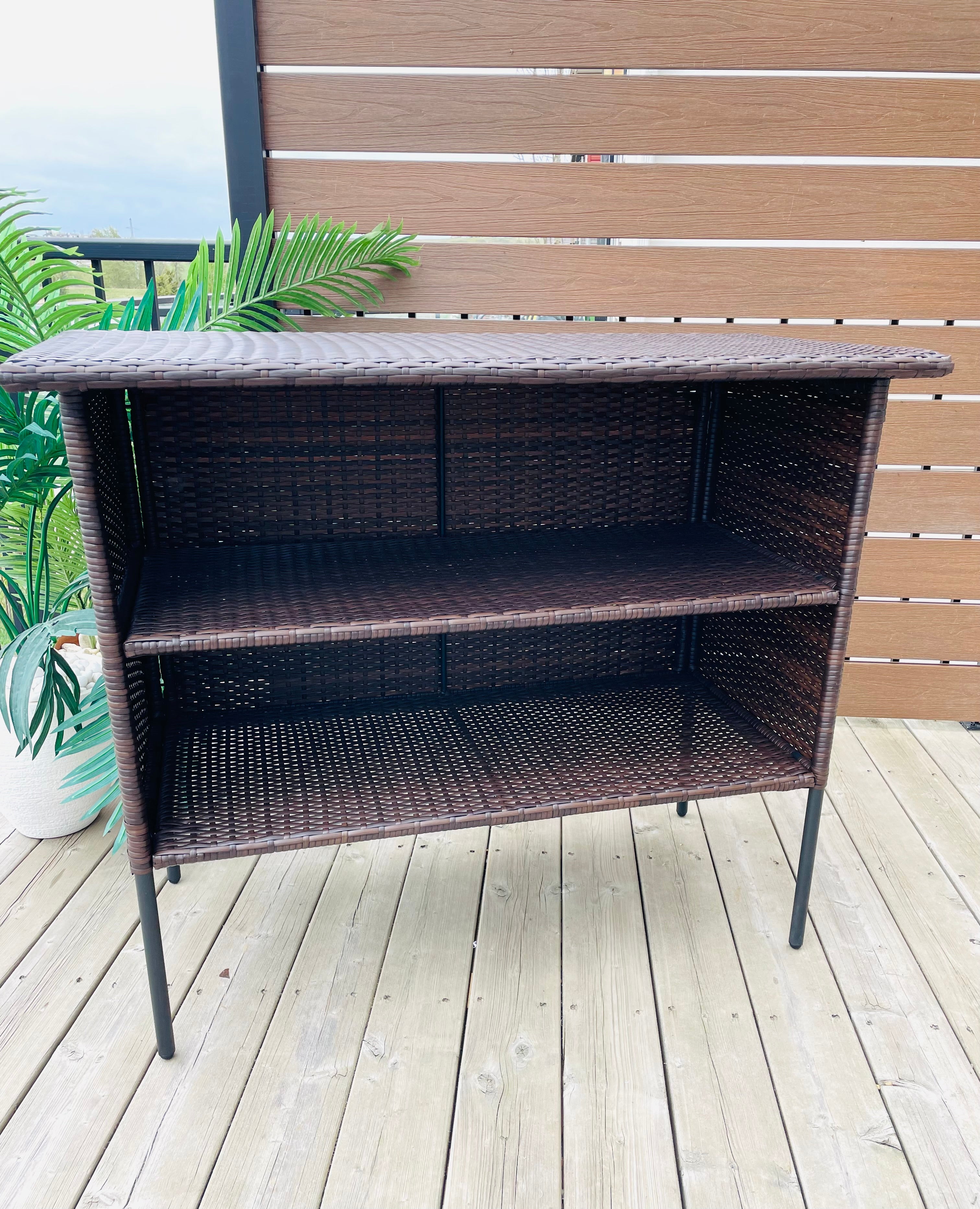 3 PC Wicker Outdoor Patio Bar Store & Serve Set Dark Brown - Room Essentials™: Steel Frame, E-Coating, Storage Shelves