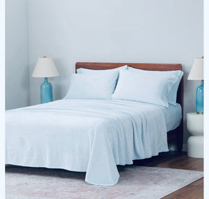 QUEEN 6 PC Berkshire Blankets VelvetSoft Solid Sheet Set with Extra Satin Cases - BLUE