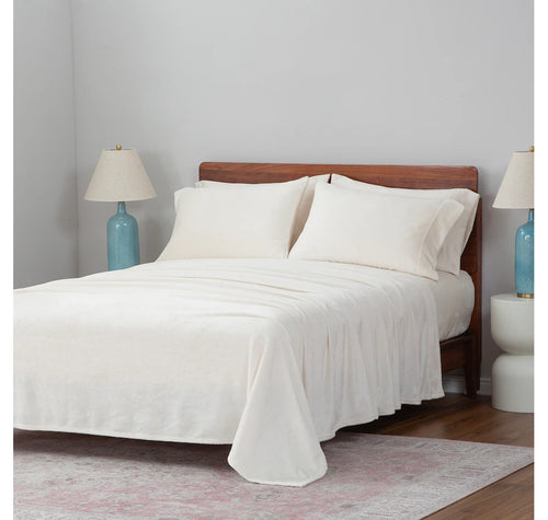 KING 6 PC Berkshire Blankets VelvetSoft Solid Sheet Set with Extra Satin Cases - IVORY