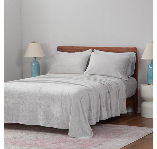 King 6 PC Berkshire Blankets VelvetSoft Solid Sheet Set with Extra Satin Cases - SILVER
