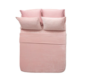 QUEEN 6 PC Berkshire Blankets VelvetSoft Solid Sheet Set with Extra Satin Cases - BLUSH