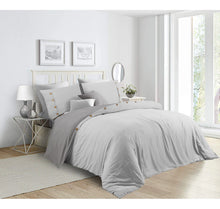 Load image into Gallery viewer, King Size Krinkle Micro Fiber Reversible Grey/Light Blue Buttoned Duvet Cover Set
