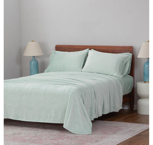 QUEEN 6 PC Berkshire Blankets VelvetSoft Solid Sheet Set with Extra Satin Cases - MINT