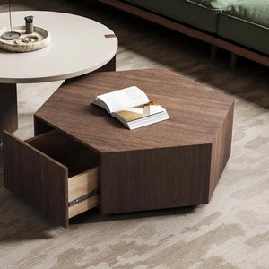 Hexagonal Wood Coffee Table With Drawer