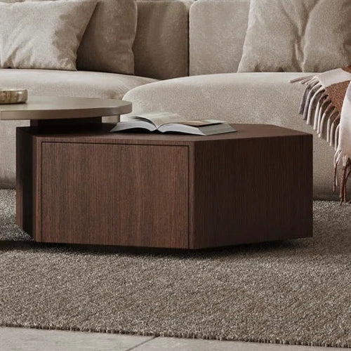 Hexagonal Wood Coffee Table With Drawer