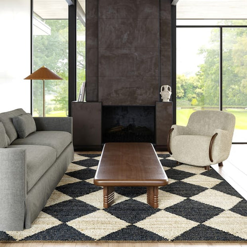 8' x 10' Charcoal Louie Diamond Checkerboard Jute Area Rug