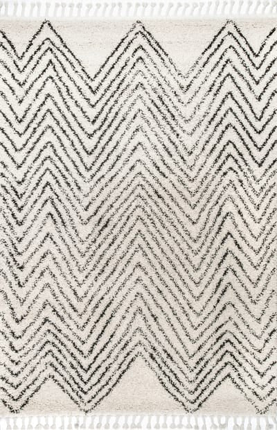 10' x 14' Off White Moroccan Chevron Tassel Area Rug