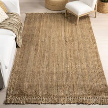 Load image into Gallery viewer, 9’ 4” x 12’ 8” Natural Chunky Jute Tasseled Area Rug