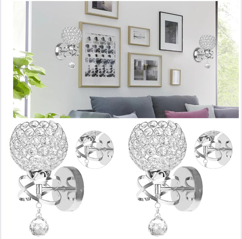 Silver Crystal Wall Sconce, Set of 2