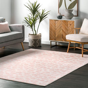 9' x 12' Baby Pink Coraline Leopard Printed Area Rug