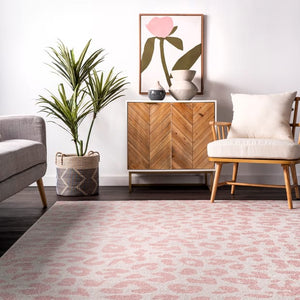 9' x 12' Baby Pink Coraline Leopard Printed Area Rug