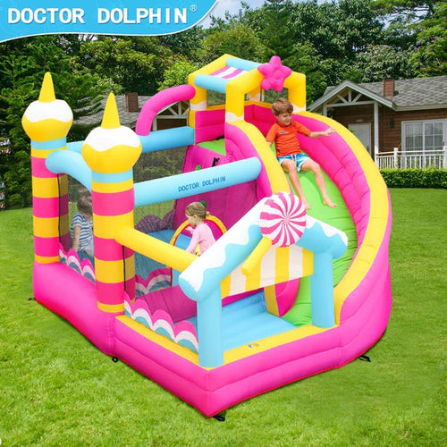 10 ft Dr. Dolphin In/Outdoor Inflatable Flamingo Commercial Inflatable Bounce House WITH (480 Watt 0.6 HP Inflatable Bounce House Air Blower Pump Fan)