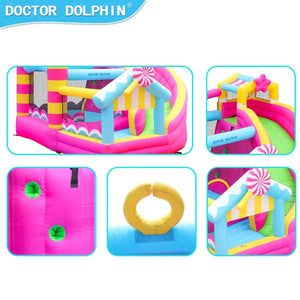 10 ft Dr. Dolphin In/Outdoor Inflatable Flamingo Commercial Inflatable Bounce House WITH (480 Watt 0.6 HP Inflatable Bounce House Air Blower Pump Fan)