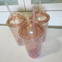 Load image into Gallery viewer, 3 PK Double Walled Confetti Tumblers with Staws