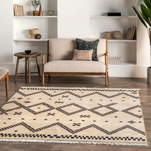 Load image into Gallery viewer, 8&#39; x 10&#39; Cream Checkered Moroccan Tassel Non-Slip Backing Area Rug