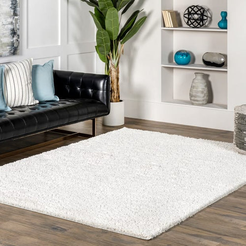10' x 10' Off White Plush Solid Shaggy Area Rug
