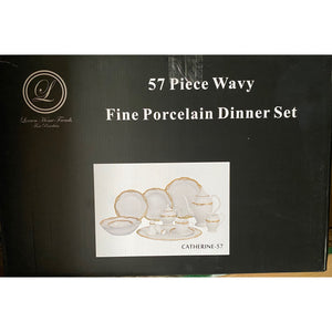 Catherine 57 Piece Wavy Edge Gold Trim Dinnerware Service for 8 By Lorren Home Trends