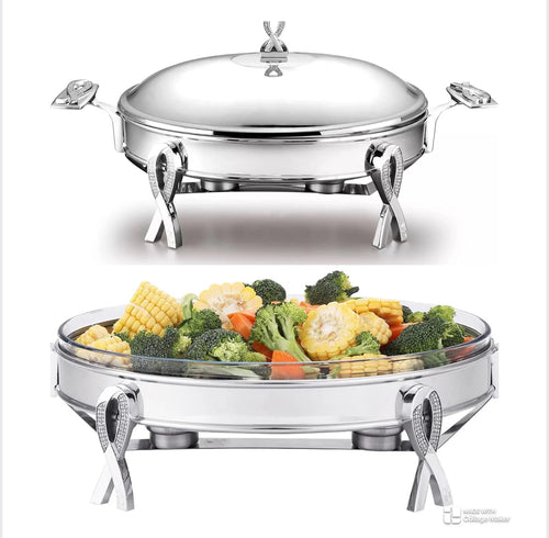 Chafing Dish Buffet Set Stainless Steel Frame Safe Oven Glass Server with Lid