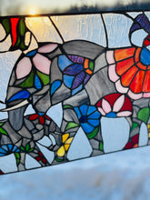 Load image into Gallery viewer, Tiffany Style 20" Mother and Baby Elephant Stained Glass Window Panel