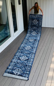 2'7" x 16’ Fitz Oriental Navy Area Rug
