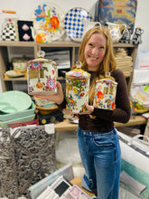 Load image into Gallery viewer, MacKenzie-Childs Hand Decorated Enamel Canisters (set of 3) - WHITE FLOWER