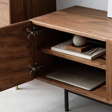 Load image into Gallery viewer, JASIWAY Minimalist TV Stand Slatted Media Console with 4 Doors Storage